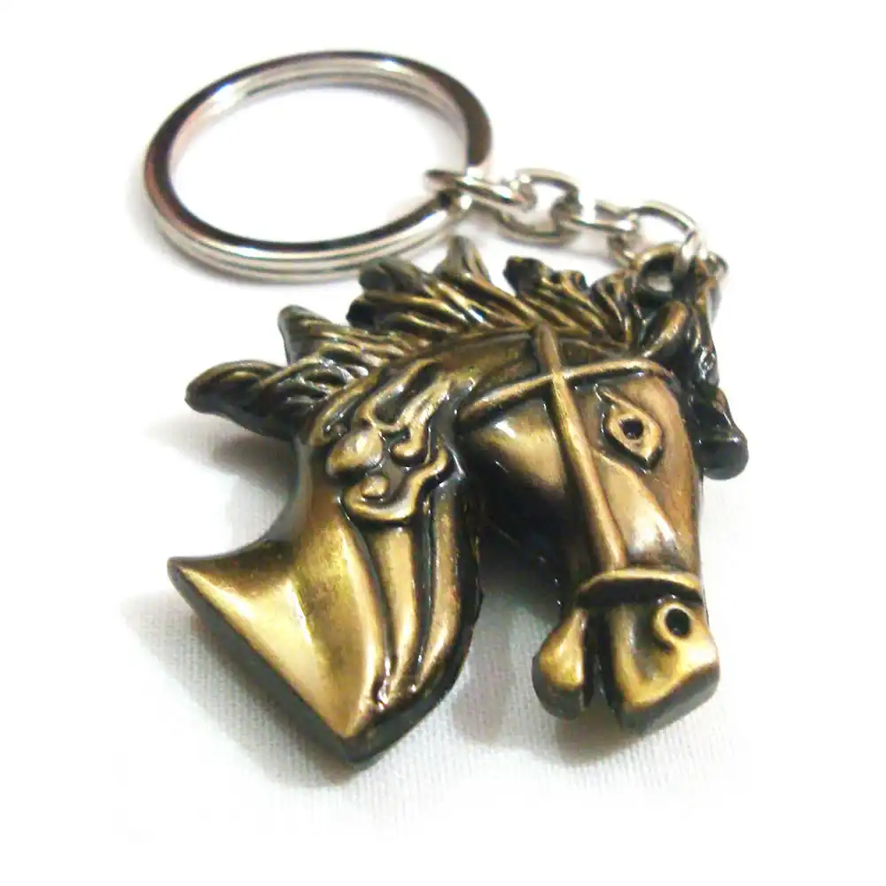 Horse Head Gold Metal Keychain