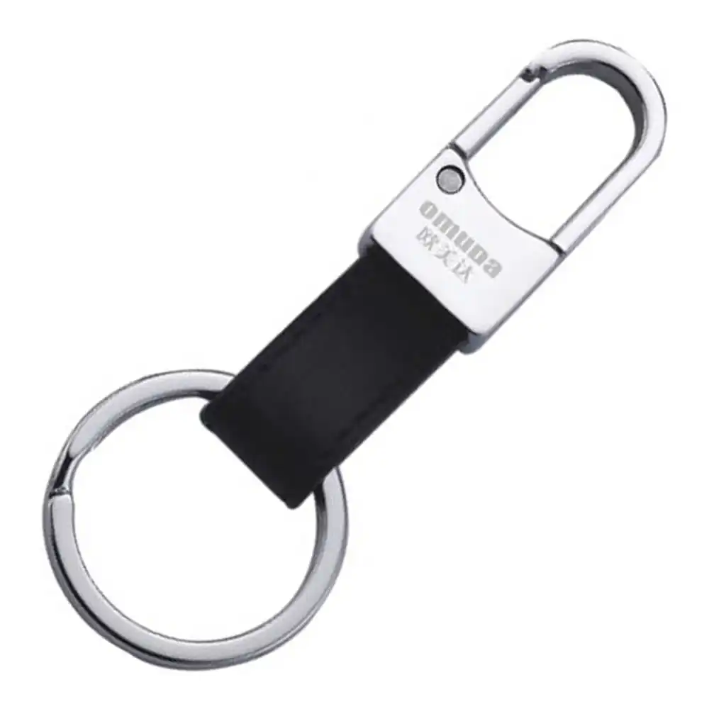 Omuda Metal & Leather Black Keychain