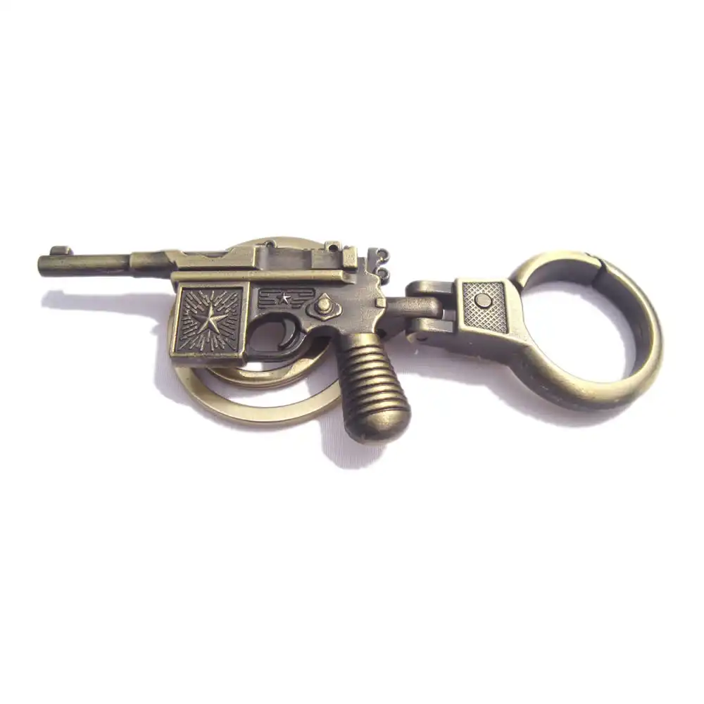 Antique Vintage Gun Zinc Alloy Metal Gold Keychain