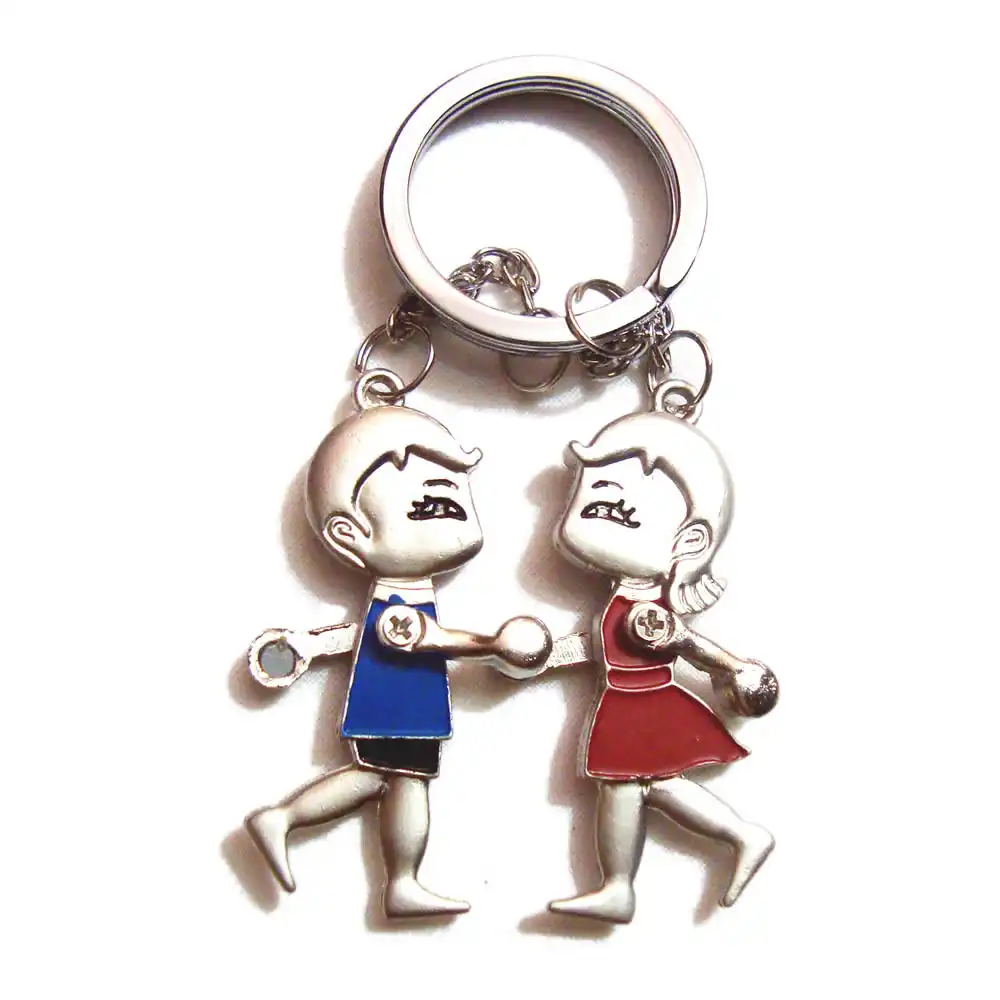 Sliver Girl Boy Dual Side Magnetic Metal Keychain