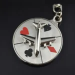 Rotating Plane on Cards Platform Metal Keychain 12