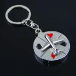 Rotating Plane on Cards Platform Metal Keychain 11