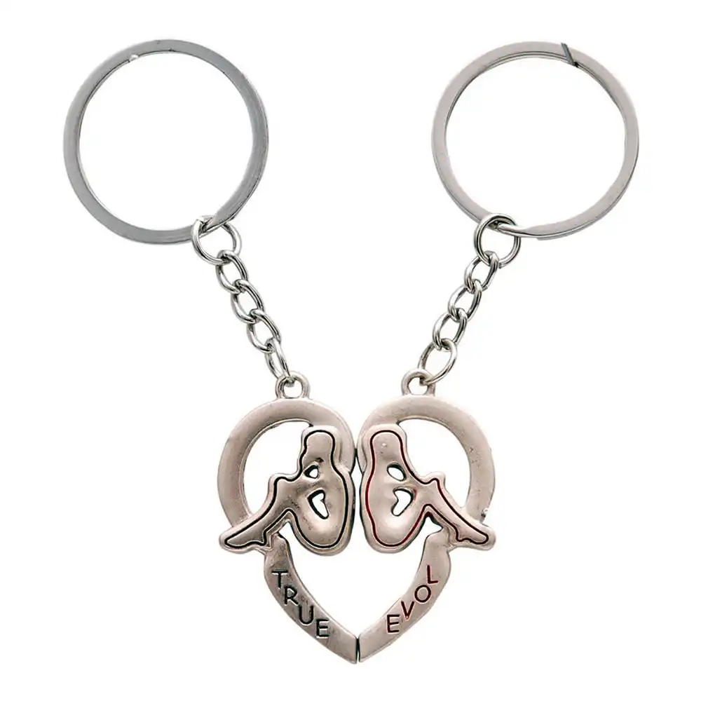 Love Heart Shape Couple Metal Keychain
