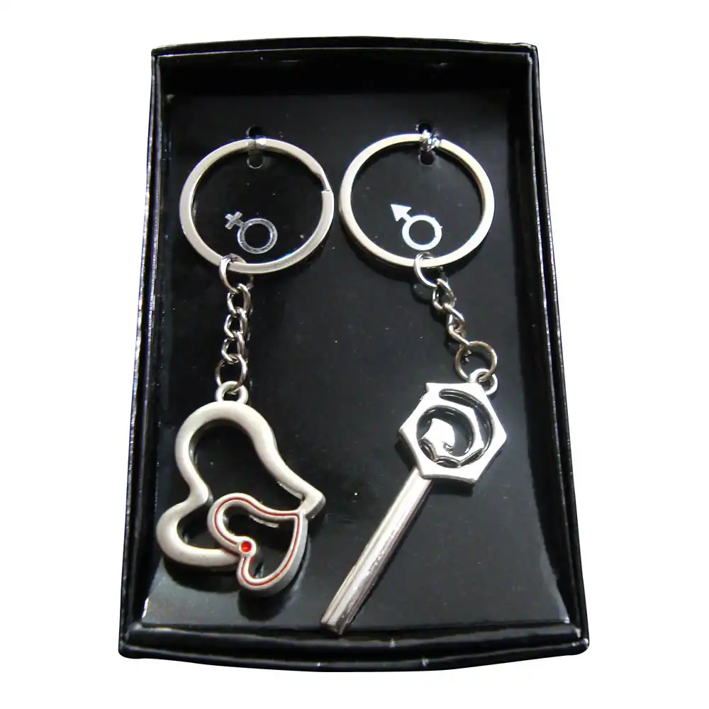 2 Heart and Key Shape Couple Keychain