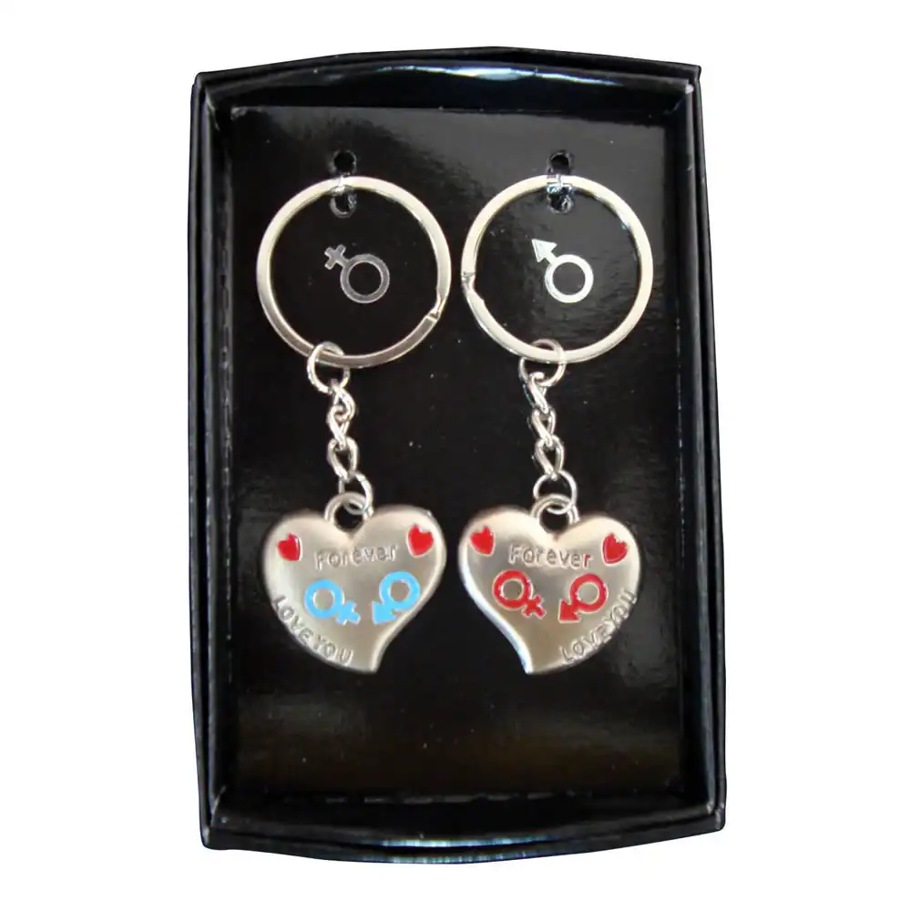 Forever I Love You Two Hearts Couple Keychain