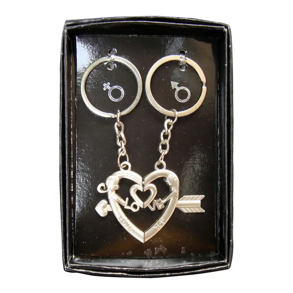 Boy Girl Holding Love Heart Shape Couple Keychain