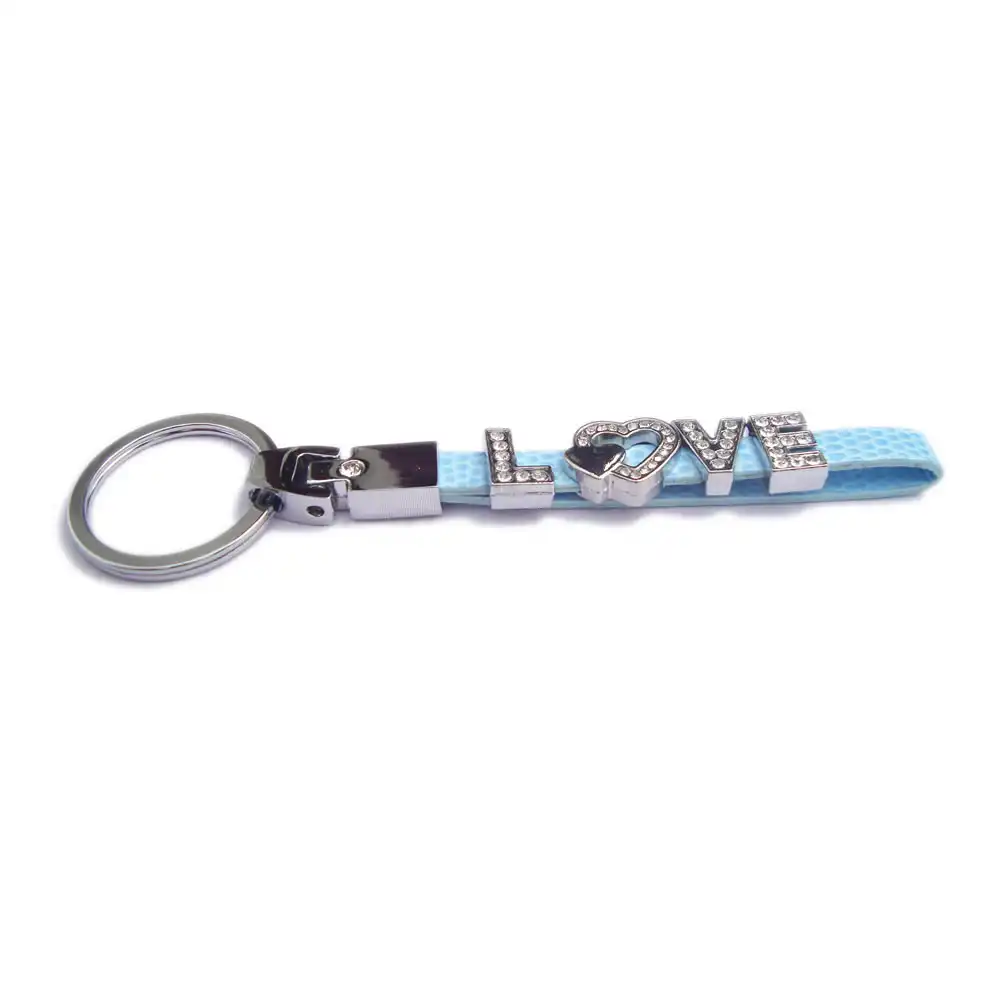 Blue Leather and Metal Love Symbol Keychain