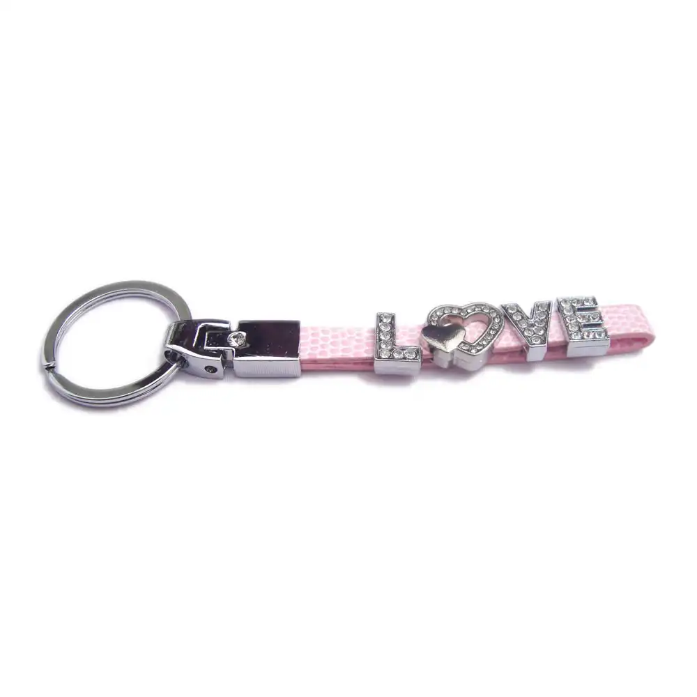Pink Leather and Metal Love Symbol Keychain