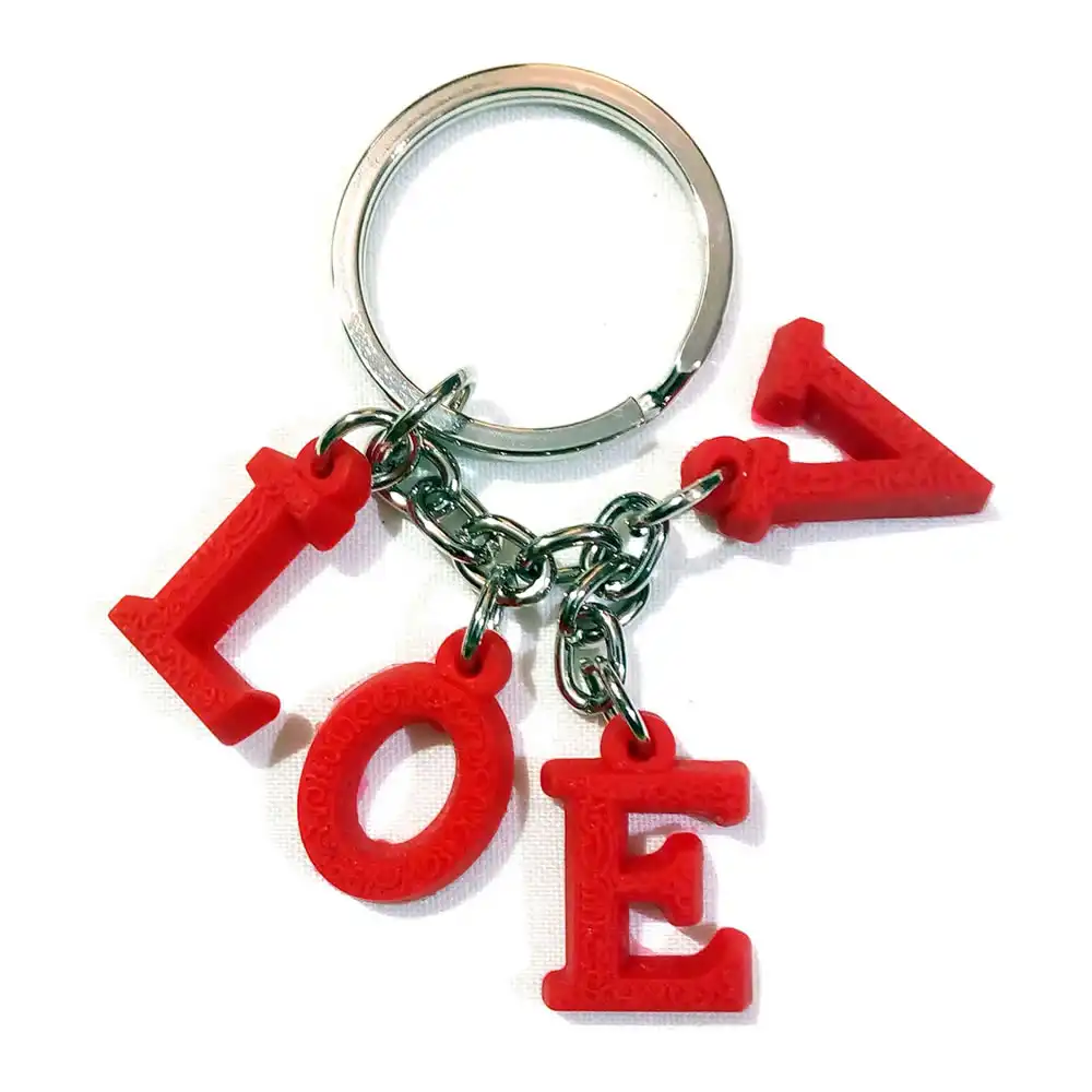 Letter Love Rubber & Metal Keychain
