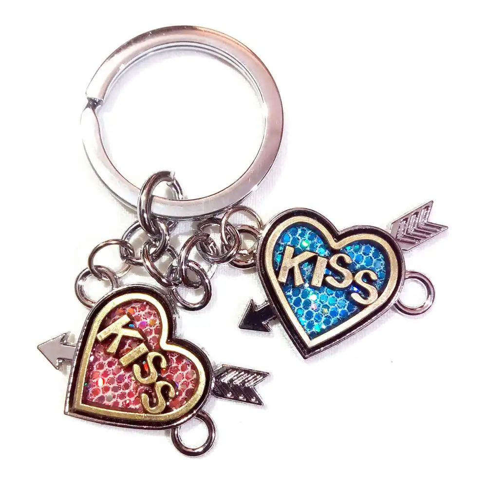 Fancy Hearts Kiss & Arrow Shape Keychain