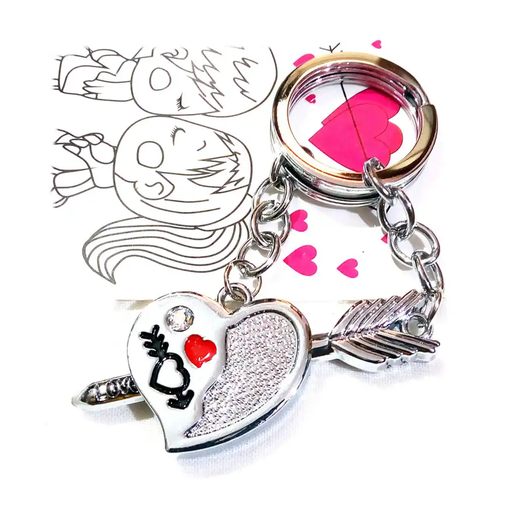 Heart and Arrow Shape Couple Keychain