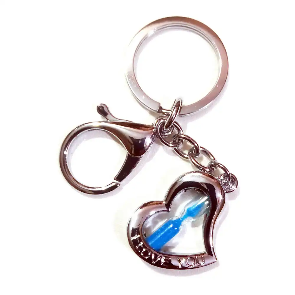 Hourglass Blue Sand Timer Heart Keychain