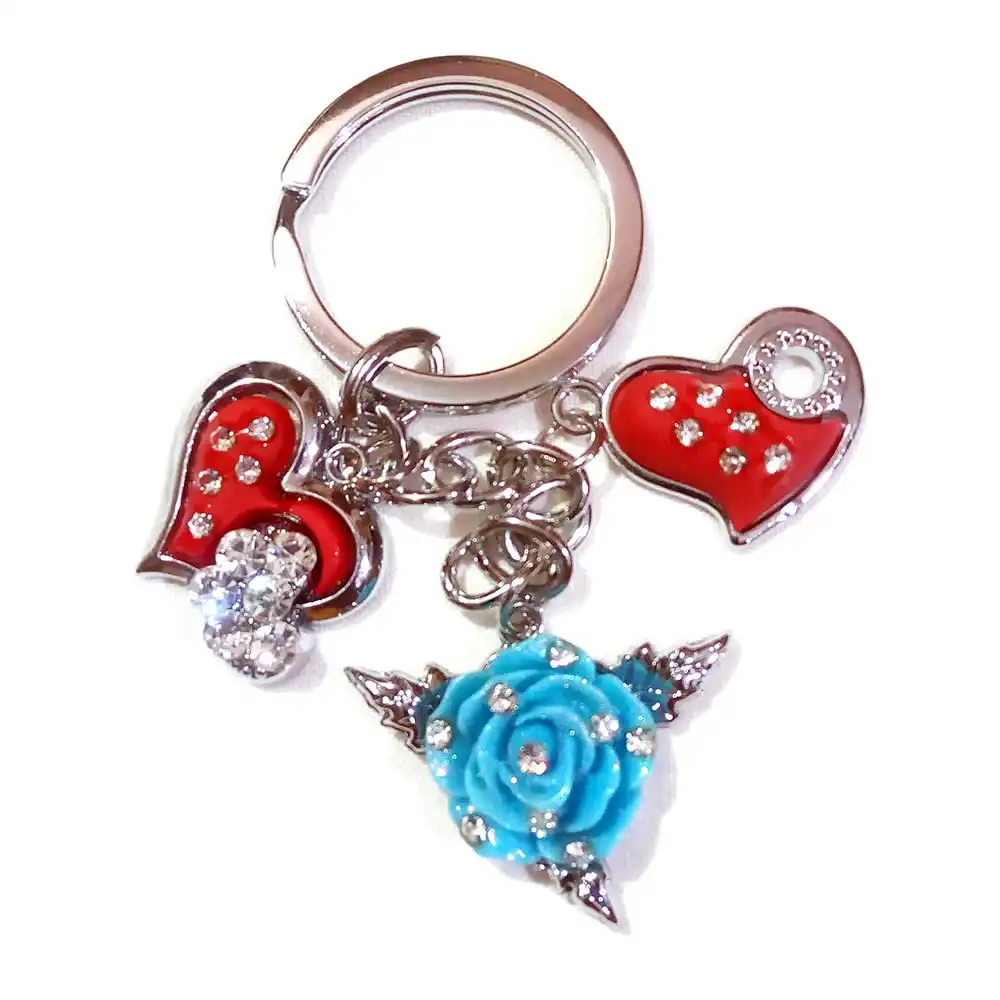 Hearts & Blue Rose Shape Keychain