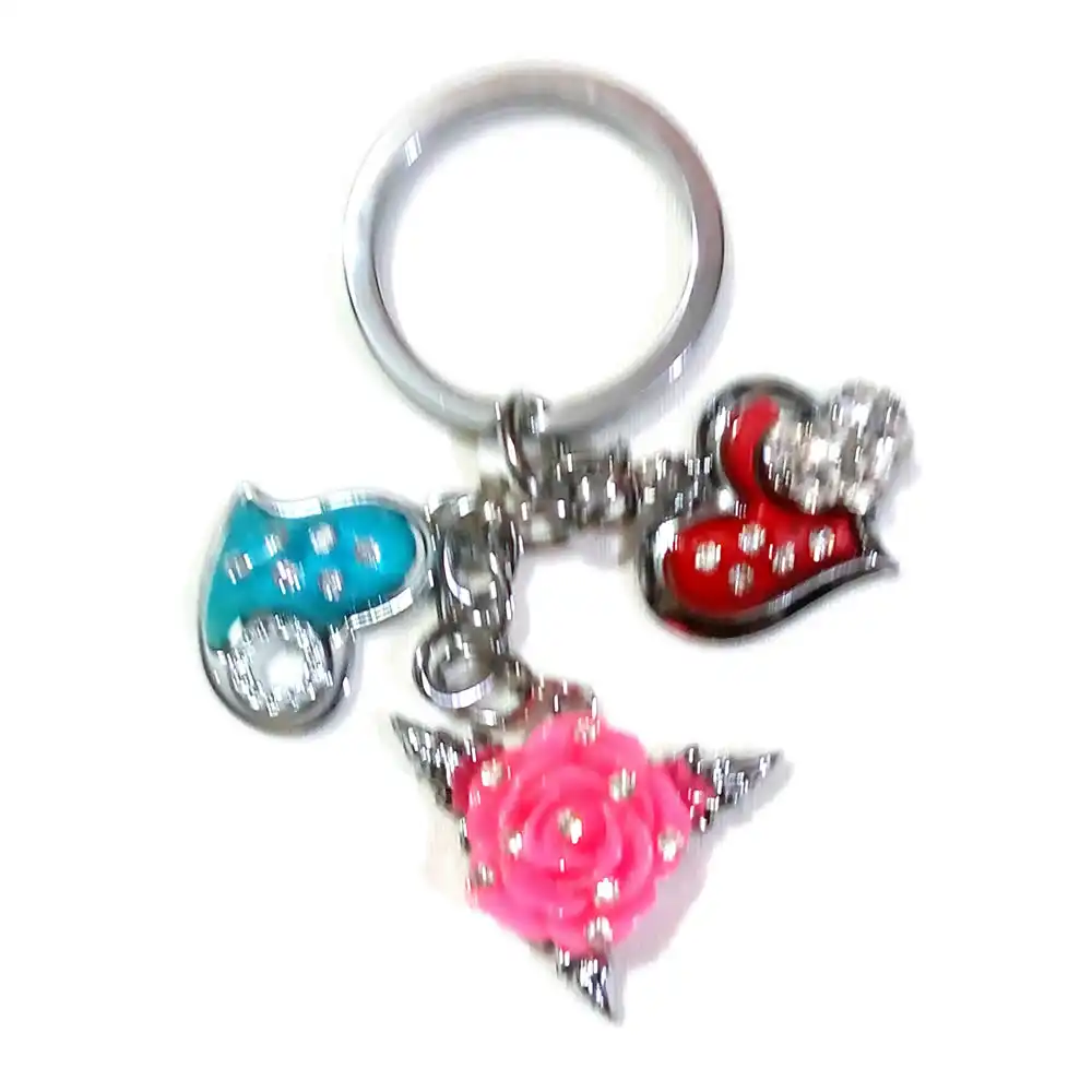 Hearts & Pink Rose Shape Keychain
