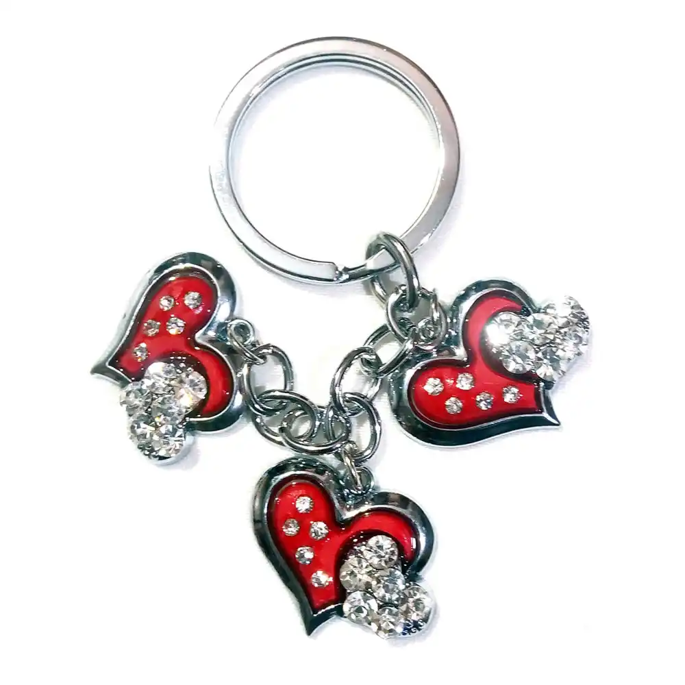 Three Fancy Hearts Shape & Diamond Keychain